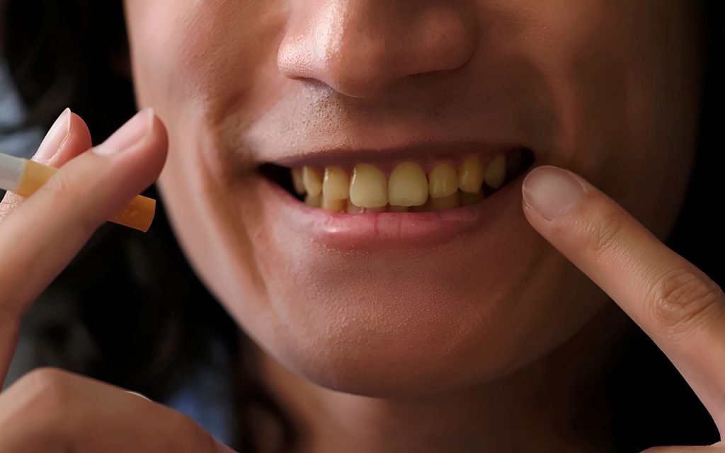 fumador con dientes de color amarillo