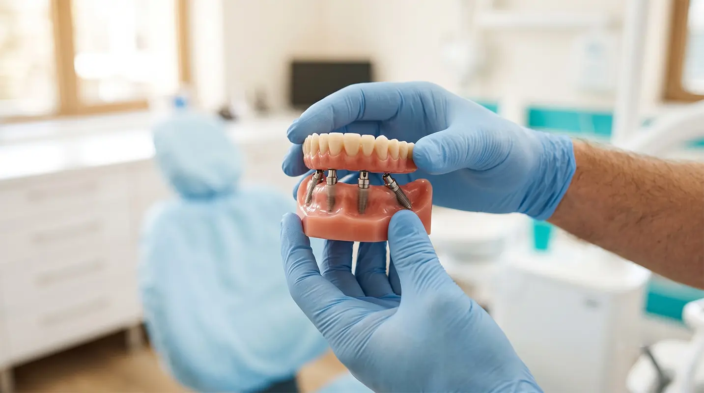 Paciente sonriendo tras un tratamiento All-on-4 de dientes fijos en la Clínica Dental Bayo Martín de Castro-Urdiales